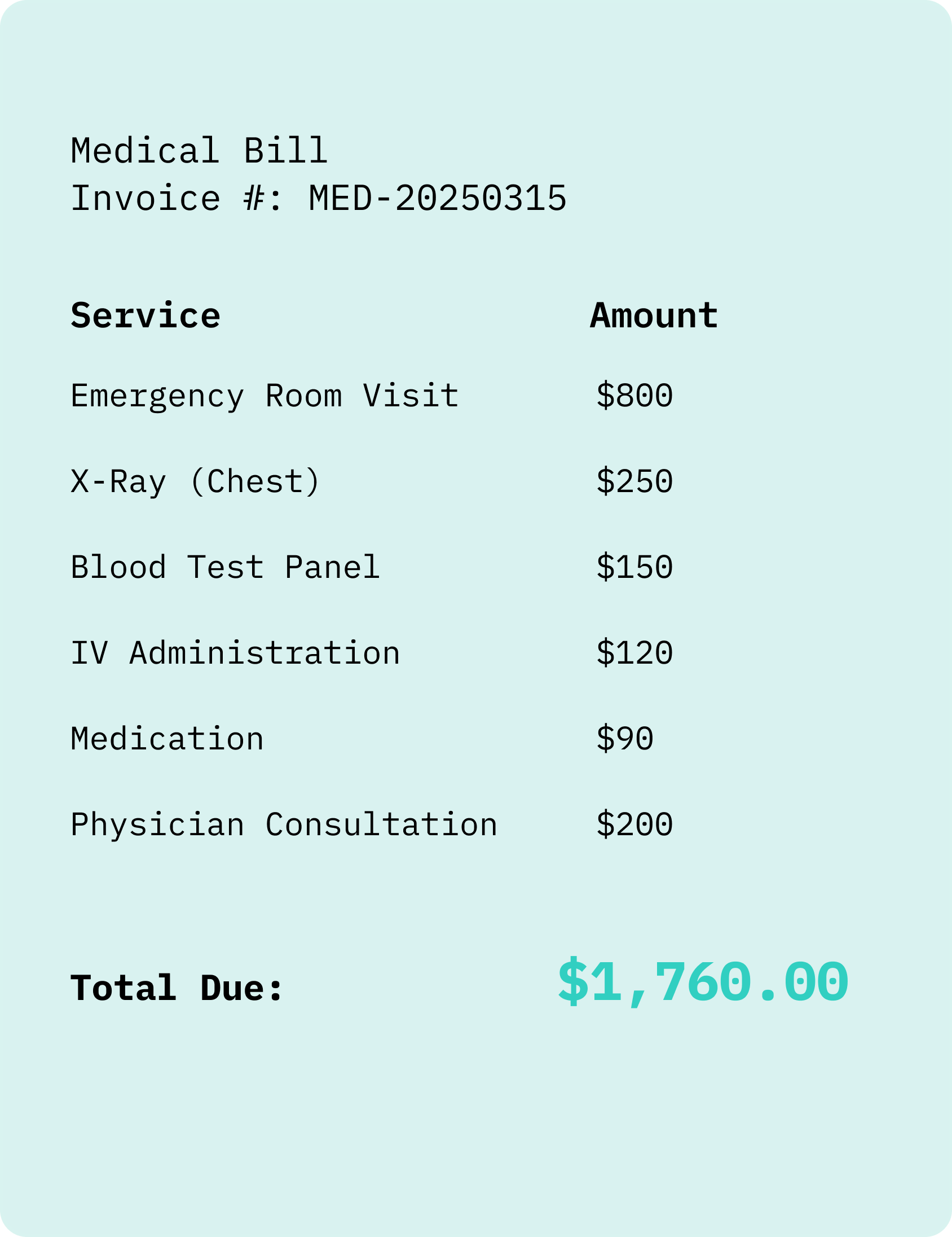 Reviewed medical bill after Veyra